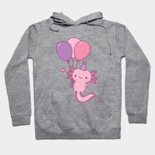 Cute Axolotl Holding Party Balloons Hoodie